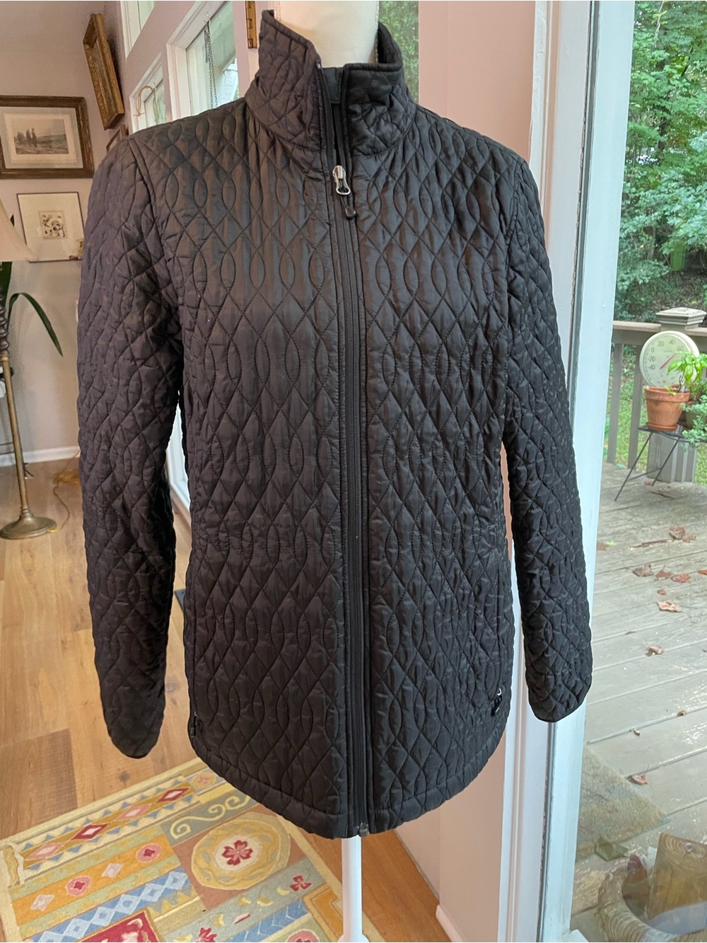 Land's End Light Quilted Long Sleeve EUC Zip-Front Jacket - Black M